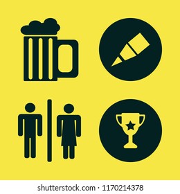object vector icons set. with wc, beer glass, trophy cup and pencil in set
