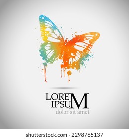 Object watercolor colored butterfly with blots. Vector illustration