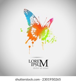 Object watercolor colored butterfly with blots. Vector illustration