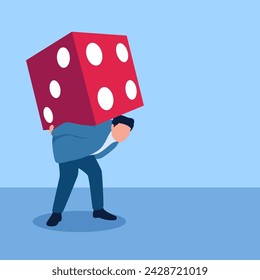 The objected man carries the dice on his body, a metaphor for uncertainty. Simple flat conceptual illustration.