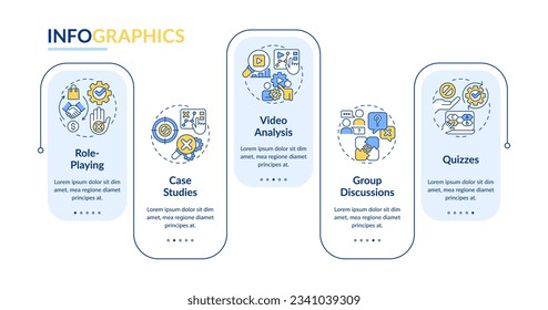 Objection handling training rectangle infographic template. Sales coaching. Data visualization with 5 steps. Editable timeline infochart. Workflow layout with line icons. Lato-Bold, Regular fonts used