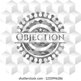 Objection realistic grey emblem with geometric cube white background