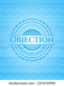 Objection sky blue water wave badge background.
