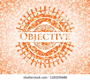 Objective abstract emblem, orange mosaic background