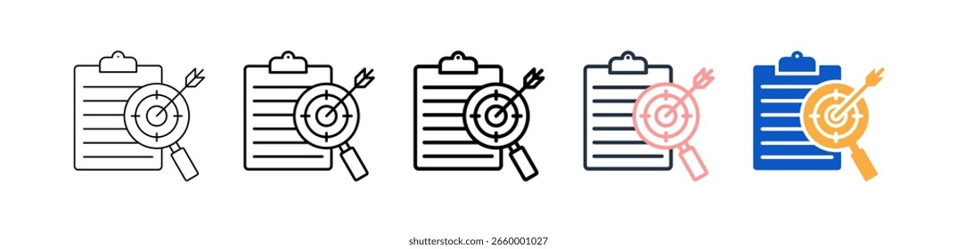 Objective Analysis different style icons set vector illustration.