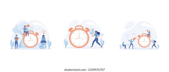 An Objective Assessment Possibilities Deadline, Businesswoman running in hurry to chase deadline time,Time management, set flat vector modern illustration