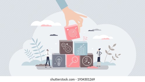 Objective for business as successful target aim results tiny person concept. Company goal achievement after precise, efficient and planned work strategy vector illustration. Profit growth progress.