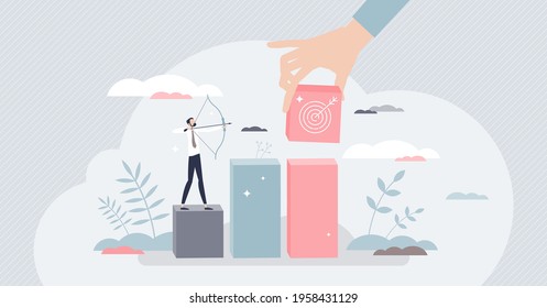 Objective as business targets, precise aiming for goal tiny person concept. Successful results and arrow in center as efficiency, profit and results symbol vector illustration. Businessman performance