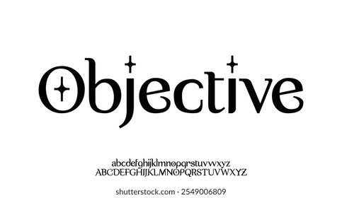 Objective, Elegant font alphabet uppercase lowercase and number. Classic lettering minimal fashion designs. Typography modern serif fonts regular decorative vintage concept. Vector illustration
