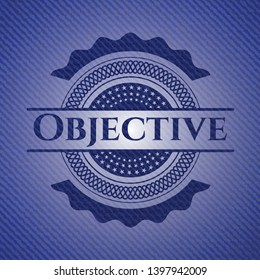 Objective emblem with jean high quality background. Vector Illustration. Detailed.