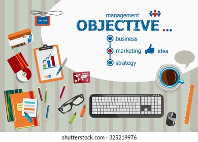 Objective and flat design illustration concepts for business analysis, planning, consulting, team work, project management. Objective  concepts for web banner and printed materials.