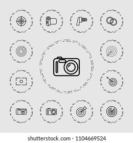 Objective icon. collection of 13 objective outline icons such as target, camera. editable objective icons for web and mobile.