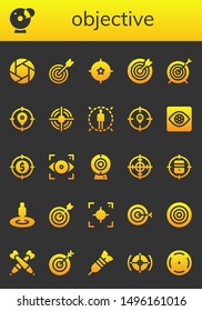 objective icon set. 26 filled objective icons.  Simple modern icons about  - Shutter, Cam, Target, Capture, Focus, Dartboard, Darts, Dart