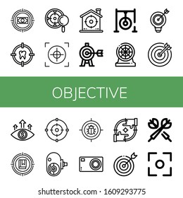 objective icon set. Collection of Target, Crosshair, Darts target, Focus, Amateur camera, Compact camera icons