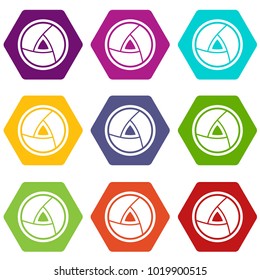  Objective icon set many color hexahedron isolated on white vector illustration