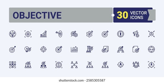 Objective line icon. It contains symbols to award, get, aim, purpose, arrow, marketing, art, target. Flat icon design. Solid line editable stroke.