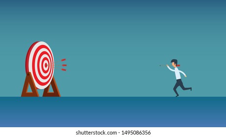 Objective mission business future challenge vector illustration. Growth motivation aim target arrow. Throw opportunity man goal concept. Businessman strategy vision ambition. Analysis value company