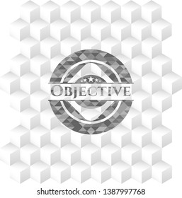 Objective retro style grey emblem with geometric cube white background