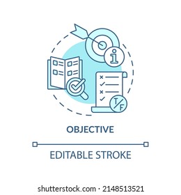 Objective turquoise concept icon. Information type abstract idea thin line illustration. Laboratory results. Isolated outline drawing. Editable stroke. Arial, Myriad Pro-Bold fonts used