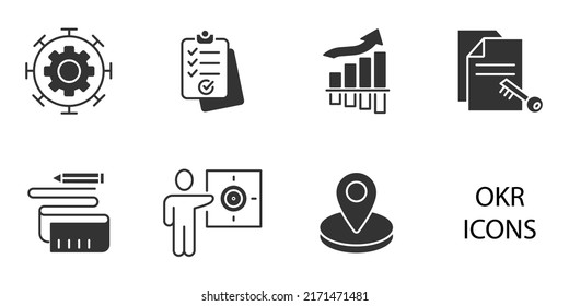 Objectives and key results icons set . Objectives and key results pack symbol vector elements for infographic web