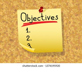 objectives list, cork board