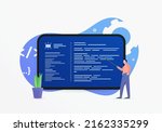 Object-oriented programming (OOP) and functional programming languages webinar concept. Machine code on the desktop display screen. Learning to create software programs and how to code applications