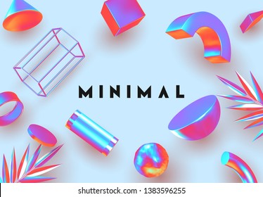 Objects 3d shape vector minimal poster. Abstract background with gradient geometric elements, Design banner, web poster, layout header,  flyer