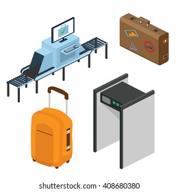 Objects in a airport. Part of the interior. Isometric vector illustration