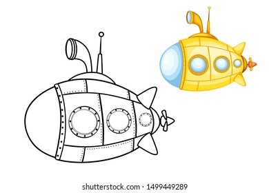 Objects Alphabet Coloring Book for Preschool Kids with Stickers. Colorful and Colorless Versions of submarine. Ready for Print. Kids Activity Educational Printable. Alphabet Book