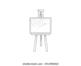 Objects for the artist.An easel with a canvas in a graphic style. Vector illustration.