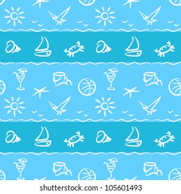 objects of beach vacation blue seamless pattern