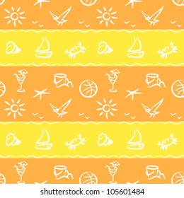 objects of beach vacation orange seamless pattern