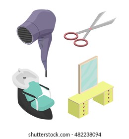 Objects in a beauty salon. Isometric vector illustration