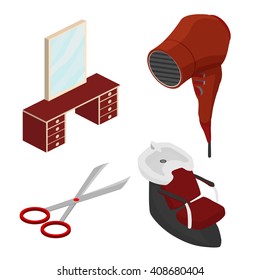 Objects in a beauty salon. Part of the interior. Isometric vector illustration