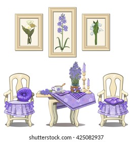 The objects with blue flowers and candles. Vector illustration.