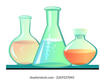 Objetos Química. Todavía la vida. Estudio y producción de minerales. Orgánico e inorgánico. Partes de base molecular y atómica. Aislado sobre fondo blanco. Vector.