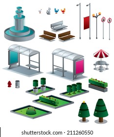 Objects of the city isolated isometric set