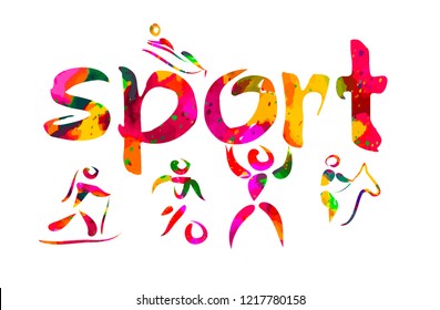 Objects colored people play sports. Vector