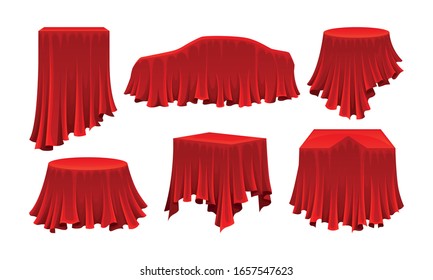 Objects Covered with Red Silk Cloth Vector Set