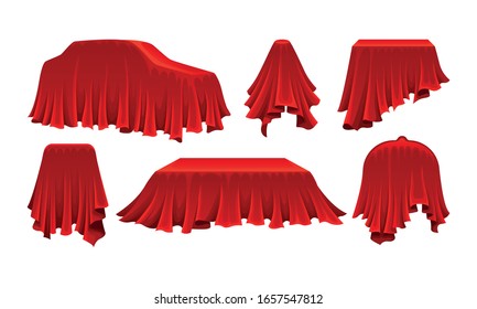 Objects Covered with Red Silk Cloth Vector Set