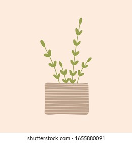 Objects for a cozy sweet home. home flowers and plants. minimalism, primitivism, abstraction. vector graphics, print, trend