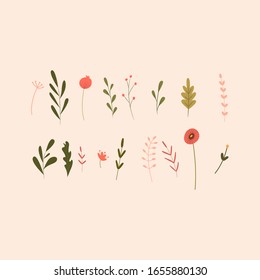 Objects for a cozy sweet home. home flowers and plants. minimalism, primitivism, abstraction. vector graphics, print, trend