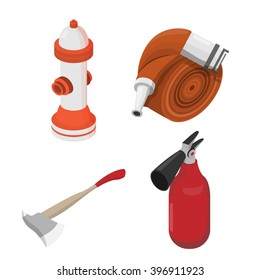 Objects to deal with dangerous situations. Vector isometric illustration