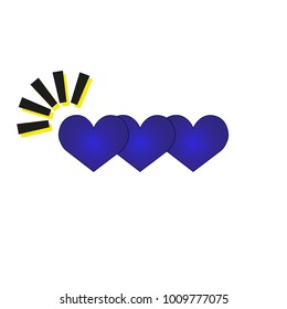Objects are depicted in the form of a blue heart with black and yellow beams.