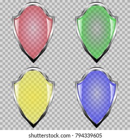Objects are depicted in the form of multi-colored transparent shields, with the possibility of inserting an inscription, text or drawing of a security company or a logo.
