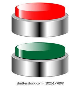 Objects are depicted as red and green buttons in a metal case on a white background.