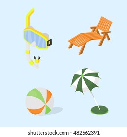 Objects to design postcards summer holiday. Vector isometric illustration