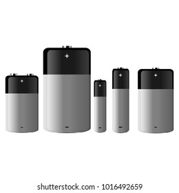 The objects in the form of a set of all known batteries are depicted, with the possibility of inserting any brand name.