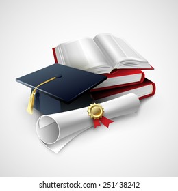 Objects for graduation ceremony. Vector illustration.