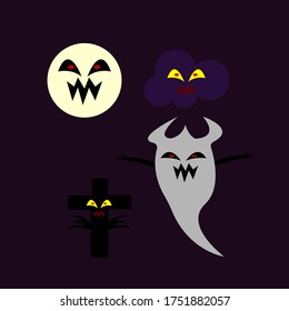objects for Halloween against a dark night sky Ghost grave cross moon and cloud concept of mysticism and mystery